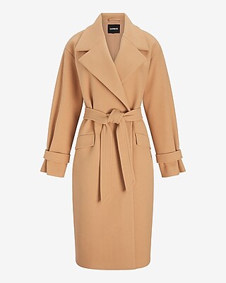 belted wrap front wool coat