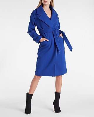 Belted Wrap Front Faux Wool Coat
