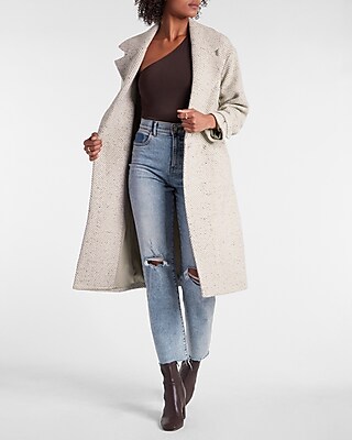 belted wrap front wool coat