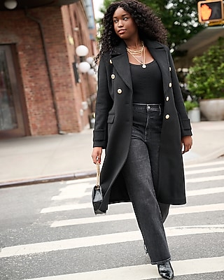 Wool-Blend Novelty Button Trench Coat