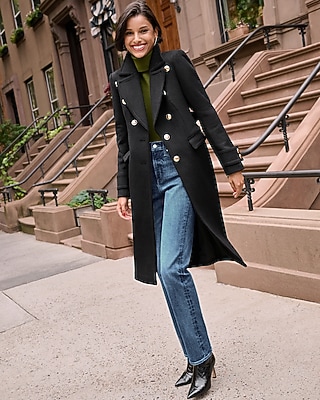 Wool-Blend Novelty Button Trench Coat