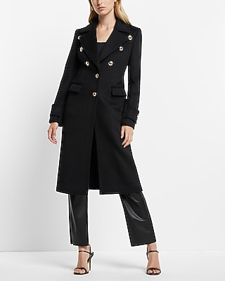 Wool-Blend Novelty Button Trench Coat