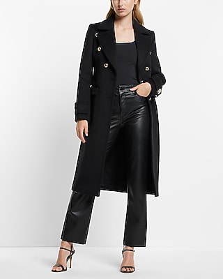 Wool-Blend Novelty Button Trench Coat