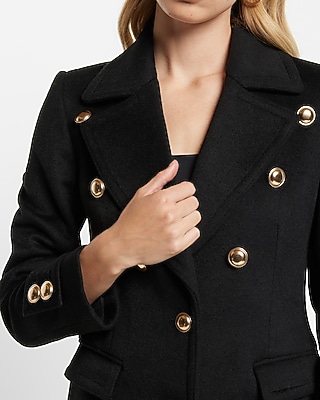 Wool-Blend Novelty Button Trench Coat