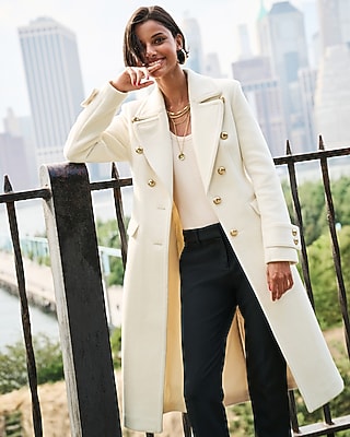 White wool military style long coat