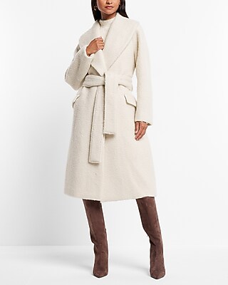 【新品】herlipto ProustWool-BlendMeltonCoat Sherpa Wool-blend Shawl Lapel Wrap Coat | Express