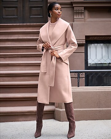 Classic Pink Women Autumn Short Coat Trench Coat Bow Belt Slim Outwear 