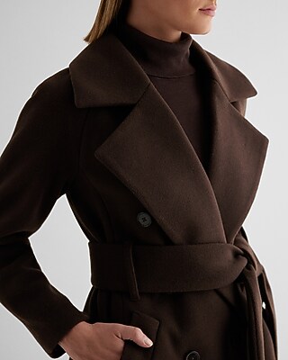 Faux Wool Double Breasted Signature Wrap Coat