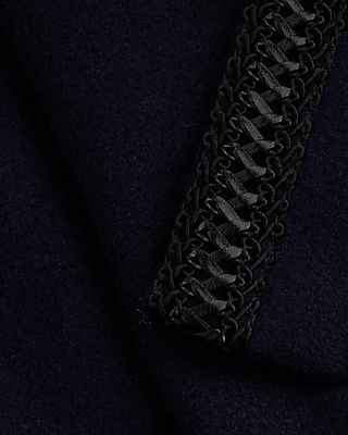 Navy Faux Leather Stitch Wrap Coat