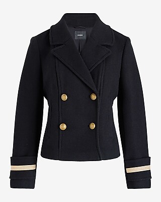 Double Breasted Novelty Button Cuffed Cropped Coat