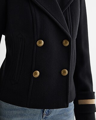 Double Breasted Novelty Button Cuffed Cropped Coat