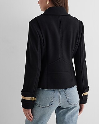 Double Breasted Novelty Button Cuffed Cropped Coat