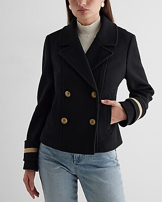 Double Breasted Novelty Button Cuffed Cropped Coat