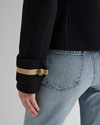 Double Breasted Novelty Button Cuffed Cropped Coat