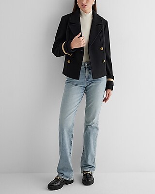 Double Breasted Novelty Button Cuffed Cropped Coat