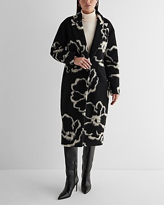 Wool-Blend One Button Floral Coat