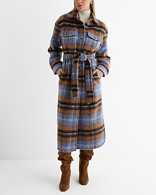 Plaid Wool-Blend Wrap Coat