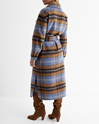 Plaid Wool-Blend Wrap Coat