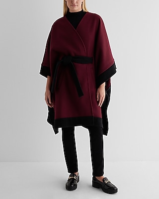 Faux Wool Color Block Belted Cape Coat | Express