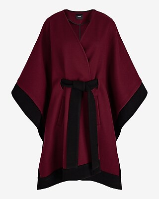 Faux Wool Color Block Belted Cape Coat | Express