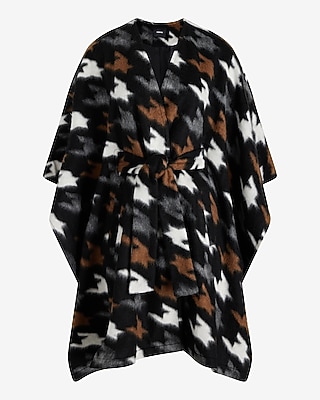 Wool-blend Houndstooth Belted Cape Coat | Express