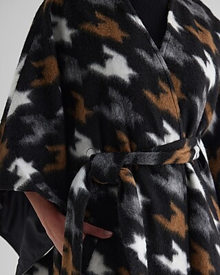 Wool-Blend Houndstooth Belted Cape Coat