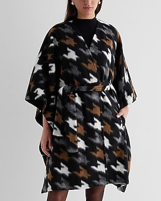 Wool-blend Houndstooth Belted Cape Coat | Express