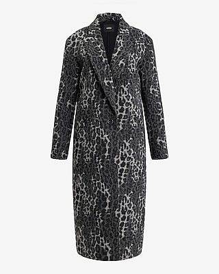 Brushed Leopard Wool-Blend Coat