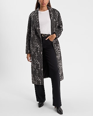 Brushed Leopard Wool-Blend Coat