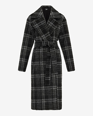 Brushed Plaid Belted Coat