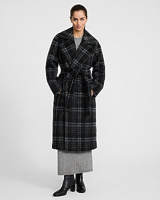 Brushed Plaid Belted Coat
