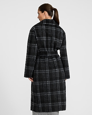 Brushed Plaid Belted Coat