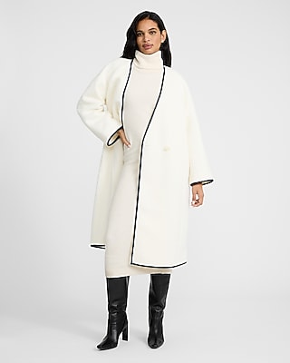 Faux Leather Tipped Scarf Coat