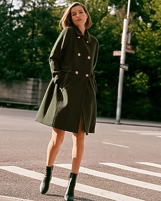 Wool-Blend Double Breasted Military Trench Coat
