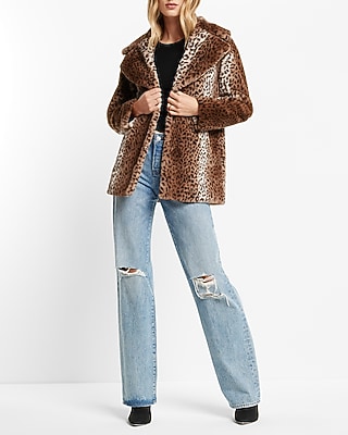 ジャケット・アウター HOLIDAY LEOPARD FUR COAT NWT Express Faux Fur Leopard Print Coat/Jacket | eBay