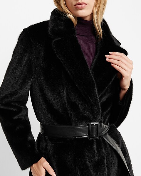 Belted Faux Fur Trench Coat