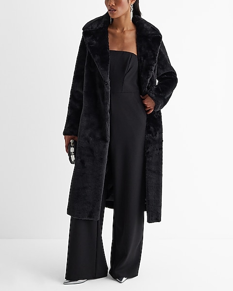 Faux Fur Belted Trench Coat