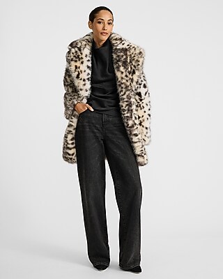 Leopard Faux Fur Mid Length Coat