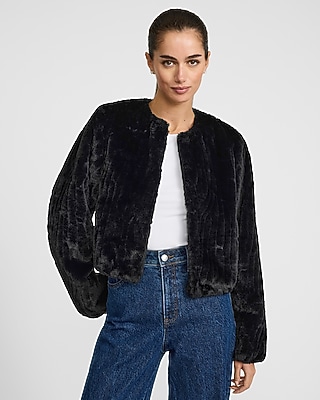 Faux Fur Collarless Cropped Coat | Express