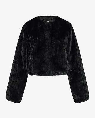 Faux Fur Collarless Cropped Coat
