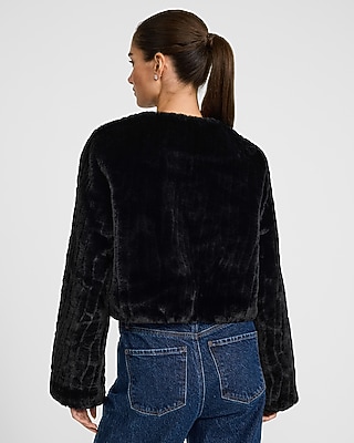 Faux Fur Collarless Cropped Coat