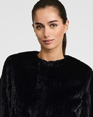 Faux Fur Collarless Cropped Coat