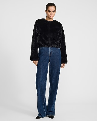Faux Fur Collarless Cropped Coat