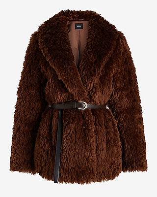 Faux Fur Belted Coat