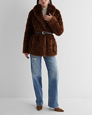 Faux Fur Belted Coat