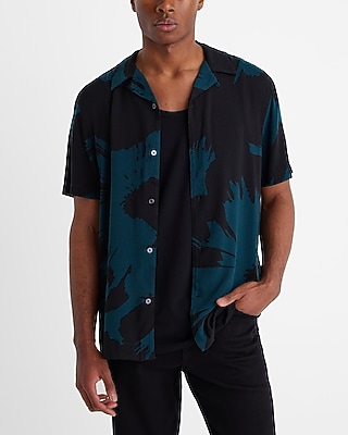 MILANO BAY Two-tone short-sleeve open-collar rayon shirt, box shirt, men's size M Rayon black type Vintage Second Hand