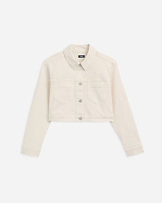Cream Cropped Denim Jacket