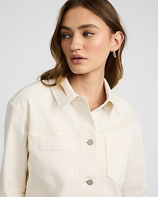 Cream Cropped Denim Jacket
