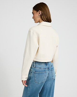Cream Cropped Denim Jacket