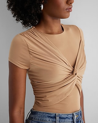Body Contour Compression Crew Neck Twist Front Tee